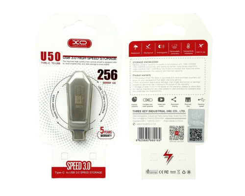 USB флеш-накопичувач XO U50 USB3.0+Type C 256GB Колір Стальной 6920680869169