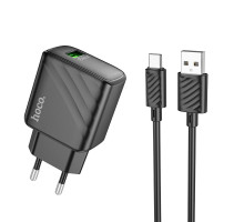 Мережевий Зарядний Пристрій Hoco CS21A 1USB QC 18W+USB to Type-C Колір Чорний 6942007609906