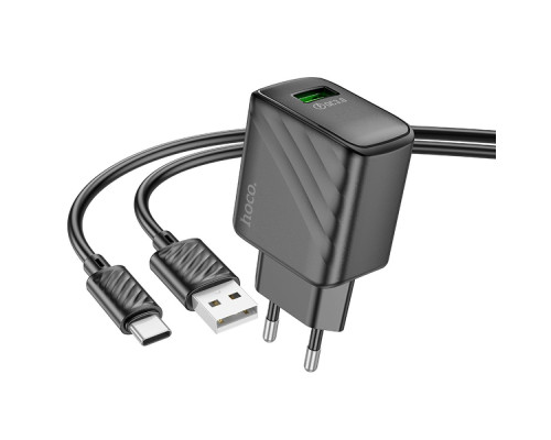 Мережевий Зарядний Пристрій Hoco CS21A 1USB QC 18W+USB to Type-C Колір Чорний 6942007609906