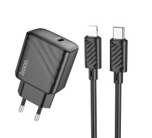 Мережевий Зарядний Пристрій Hoco CS22A 1USB-C PD/QC 30W+Type-C to Lightning Колір Чорний 6942007609920