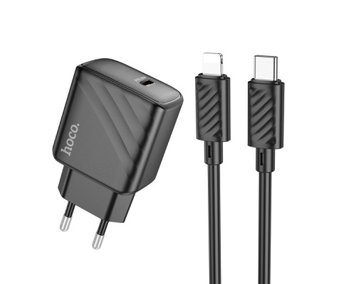 Мережевий Зарядний Пристрій Hoco CS22A 1USB-C PD/QC 30W+Type-C to Lightning Колір Чорний 6942007609920