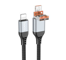 Кабель USB Hoco U128 2in1 2.4A/PD27W USB/Type-C to Lightning 1.2m Колір Чорний 6942007611220