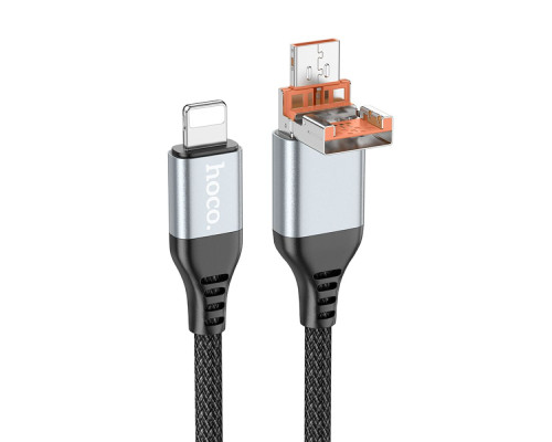 Кабель USB Hoco U128 2in1 2.4A/PD27W USB/Type-C to Lightning 1.2m Колір Чорний 6942007611220