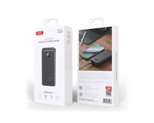 Універсальна Мобільна Батарея Power Bank XO PR239 PD20W/QC 22.5W digital display 20000 mAh Колір Чорний 6920680855537 ma35495_3346552