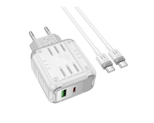 Мережевий Зарядний Пристрій Hoco C136A 1USB-C/1USB PD/QC 45W+Type-C to Type-C Колір Бiлий 6942007627306