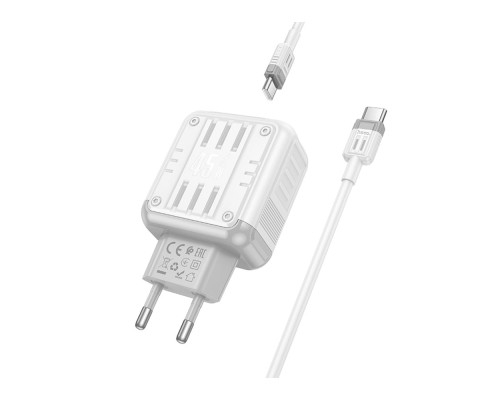 Мережевий Зарядний Пристрій Hoco C136A 1USB-C/1USB PD/QC 45W+Type-C to Type-C Колір Бiлий 6942007627306