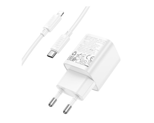 Мережевий Зарядний Пристрій Hoco C147A 1USB-C/1USB PD/QC 20W+Type-C to Lightning Колір Бiлий 6942007630283 ma35290_3345681