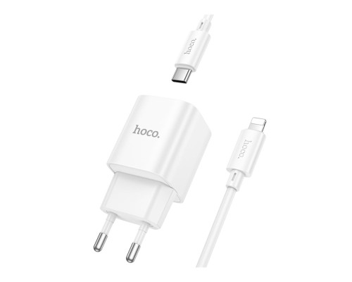 Мережевий Зарядний Пристрій Hoco C147A 1USB-C/1USB PD/QC 20W+Type-C to Lightning Колір Бiлий 6942007630283 ma35290_3345681