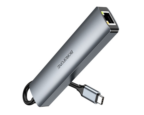 Хаб USB Borofone DH16 6-в-1 Type-C to HDMI+PD+USB3.0+USB2.0*2+RJ45(L=0.15M) Колір Сiрий 6941991115592 ma35479_3346510