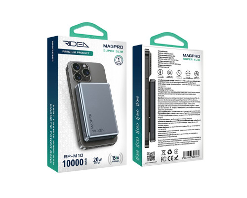 Мобільна Батарея Ridea RP-M10 MAGPRO QC/PD 20W, QI 15W with Magnetic 10000mAh Колір Титан 6902013395484