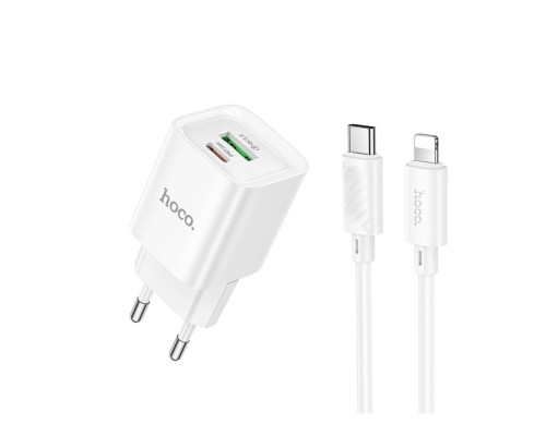 Мережевий Зарядний Пристрій Hoco C147A 1USB-C/1USB PD/QC 20W+Type-C to Lightning Колір Бiлий 6942007630283 ma35290_3345681