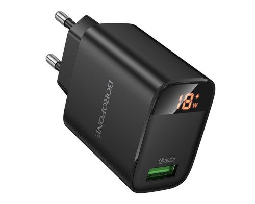 Мережевий Зарядний Пристрій Borofone BA95A 1USB QC 18W Led Display Колір Чорний 6941991120428 ma37247_3611064