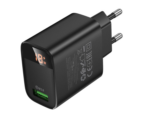 Мережевий Зарядний Пристрій Borofone BA95A 1USB QC 18W Led Display Колір Чорний 6941991120428 ma37247_3611064