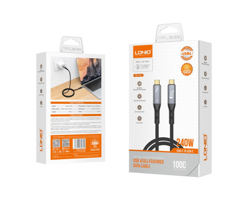 Кабель USB LDNIO TC11c USB4.0/Thunderbolt 4/40Gbps/240W/8K@60Hz Type-C to Type-C Колір Чорний 6933138602829 ma37434_3611720