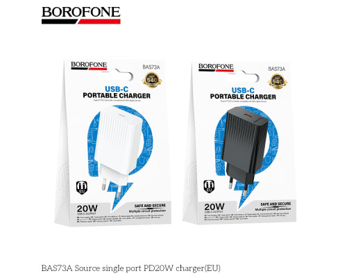 Мережевий Зарядний Пристрій Borofone BAS73A 1USB-C PD/QC 20W Колір Чорний 6941991122699 ma38211_3667888