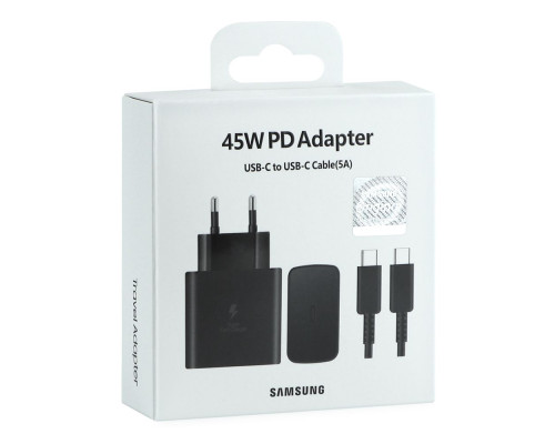 Мережевий Зарядний Пристрій Samsung 1USB-C PD/QC 45W+Type-C to Type-C 1:1 М'ята упаковка Колір Чорний 2020000483250