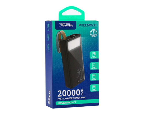 Універсальна Мобільна Батарея Power Bank Ridea RP-D20L Phoenix20 10W digital display + lamp 20000 mAh Колір Чорний 6902013350452 ma30305_3868582