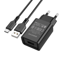 Зарядний пристрій Borofone BA68A 10.5W 2.1A 1USB-A з кабелем Type-C black PLS-00-00107749