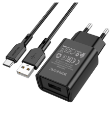 Зарядний пристрій Borofone BA68A 10.5W 2.1A 1USB-A з кабелем Type-C black PLS-00-00107749
