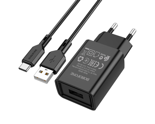 Зарядний пристрій Borofone BA68A 10.5W 2.1A 1USB-A з кабелем Type-C black PLS-00-00107749