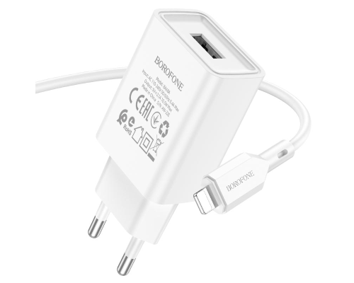 Зарядний пристрій Borofone BA68A 10.5W 2.1A 1USB-A з кабелем Lightning white PLS-00-00107748