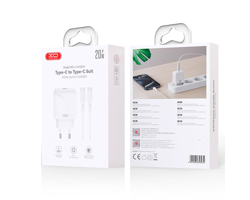 Зарядний пристрій XO L141 20W 3A USB-C з кабелем C-C white PLS-00-00146611
