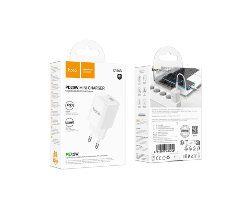 Зарядний пристрій Hoco C146A 20W 3A USB-C white PLS-00-00141166