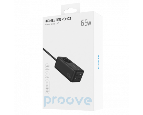 Мережевий фільтр Proove Power Strip Homester PD-03 1AC 65W (2 Type-C+2USB) black PLS-00-00112618