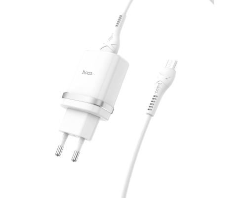 Зарядний пристрій Hoco C12Q 18W 3A 1USB-A з кабелем Micro USB white PLS-00-00115681