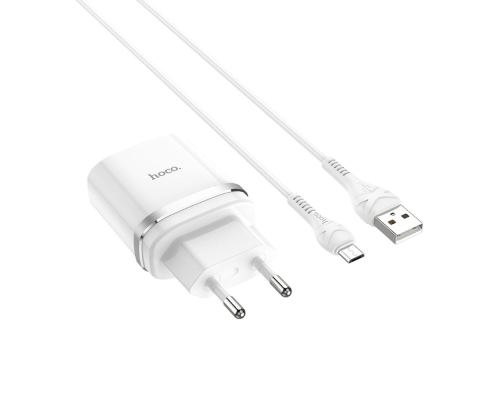 Зарядний пристрій Hoco C12Q 18W 3A 1USB-A з кабелем Micro USB white PLS-00-00115681