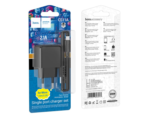 Зарядний пристрій Hoco CS11A 10.5W 2.1A 1USB-A з кабелем Micro USB black PLS-00-00114974