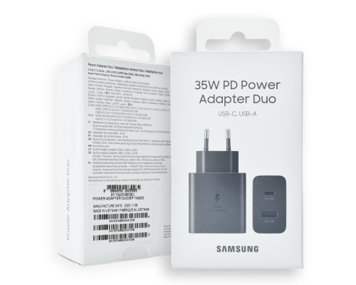 Зарядний пристрій Samsung 35W 3A 1USB-A+1USB-C EP-TA220NBEGEU retail packing (Original) black PLS-00-00120049