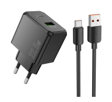 Зарядний пристрій Hoco CS17A 22.5W 3A 1USB-A з кабелем Type-C black PLS-00-00145460