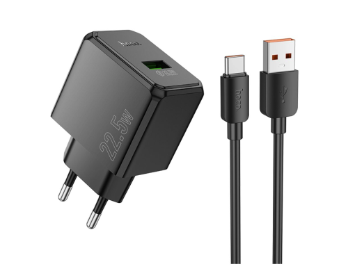 Зарядний пристрій Hoco CS17A 22.5W 3A 1USB-A з кабелем Type-C black PLS-00-00145460