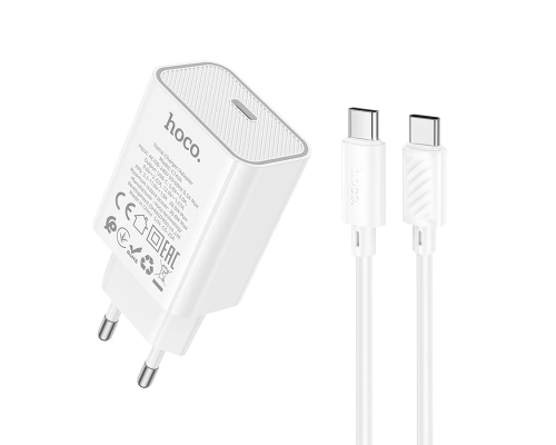 Зарядний пристрій Hoco C143A 20W 3A USB-C з кабелем Type-C white PLS-00-00145465