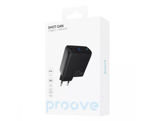 Зарядний пристрій Proove Shot GaN 67W 3A 1USB-A+2USB-C black PLS-00-00133928