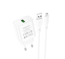 Зарядний пристрій Borofone BA72A 18W 3A USB-A з кабелем A-M white PLS-00-00120520