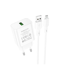 Зарядний пристрій Borofone BA72A 18W 3A USB-A з кабелем A-M white PLS-00-00120520