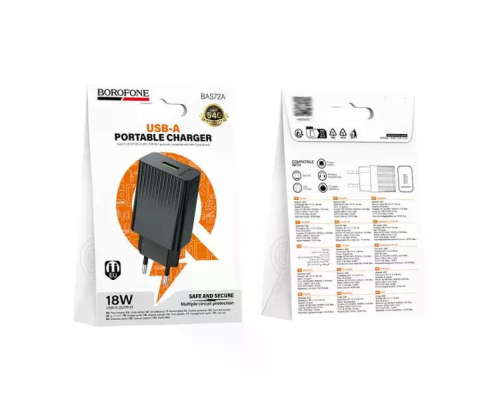 Зарядний пристрій Borofone BAS72A 18W 3A USB-A black PLS-00-00156101
