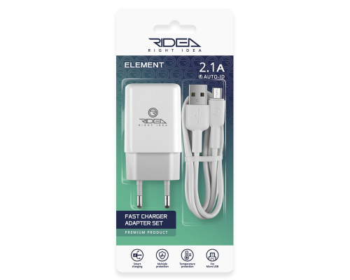 Зарядний пристрій Ridea RW-11111 Element 10.5W 2.1A 1USB-A з кабелем Micro USB white PLS-00-00123679
