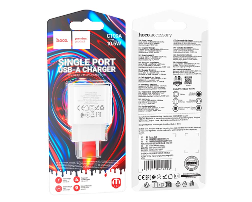 Зарядний пристрій Hoco C109A 10.5W 2.1A USB-A white PLS-00-00149130