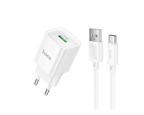 Зарядний пристрій Hoco C145A 18W 3A 1USB-A з кабелем Type-C white PLS-00-00141174