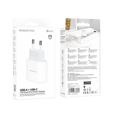 Зарядний пристрій Borofone BA62A 12W 2.4A 1USB-A+1USB-C white PLS-00-00093024