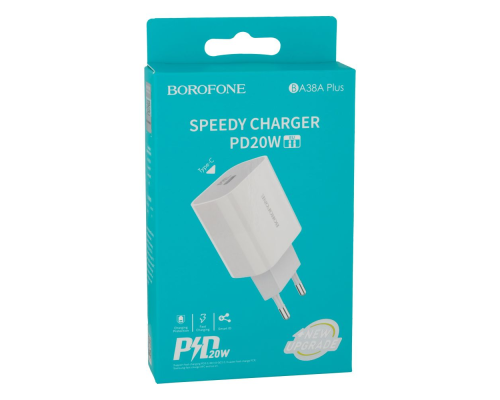 Зарядний пристрій Borofone BA38A Plus 20W 3A 1USB-C white PLS-00-00075883