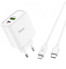 Зарядний пристрій Hoco C80A 20W 3.1A 1USB-A+1USB-C з кабелем Lightning white PLS-00-00051057