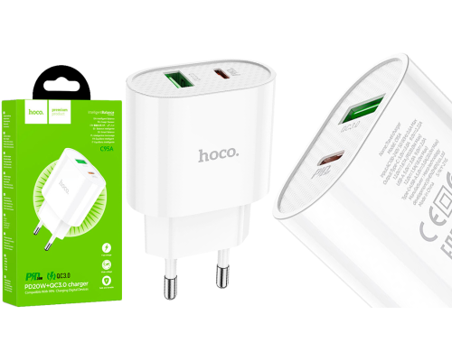 Зарядний пристрій Hoco C95A 20W 3A 1USB-A+1USB-C white PLS-00-00087037