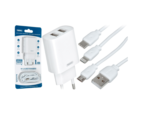 Зарядний пристрій Remax RP-U35 10.5W 2.1A 2USB-A з кабелем Type-C white PLS-00-00050975