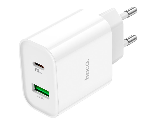 Зарядний пристрій Hoco C80A Plus 20W 3A 1USB-A+1USB-C white PLS-00-00101562