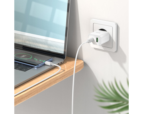 Зарядний пристрій Hoco C80A Plus 20W 3A 1USB-A+1USB-C white PLS-00-00101562