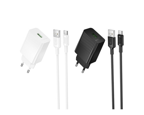 Мережевий Зарядний Пристрій Borofone BAS72A 1USB QC 18W+USB to Type-C М'ята упаковка Чорний ma199845_515755